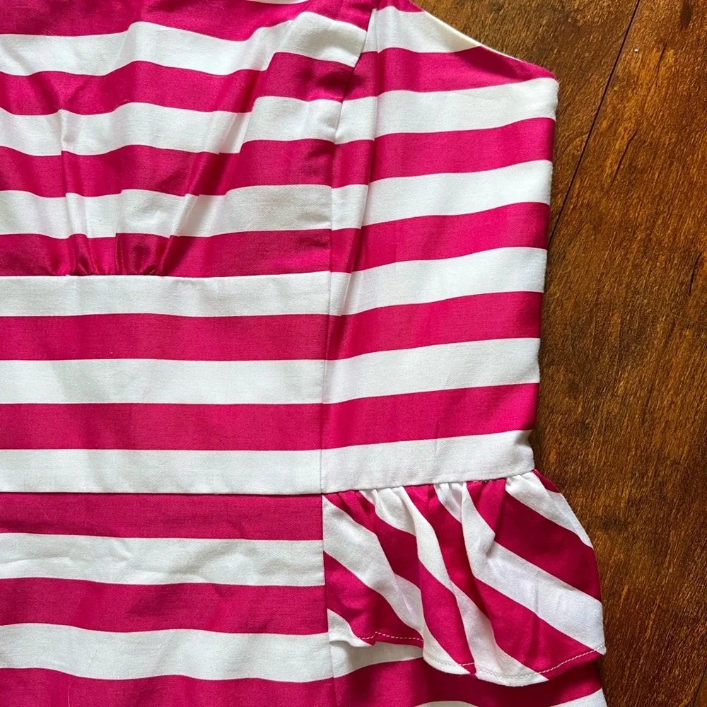 Lilly Pulitzer Maybell Azalea Pink Swizzle Stripe Peplum Strapless Dress-Size 6 - Picture 4 of 14